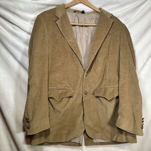 Farah Corduroy Sport Coat Mens‎ 44R Tan Suede Elbow Patch Blazer Jacket 2 Button